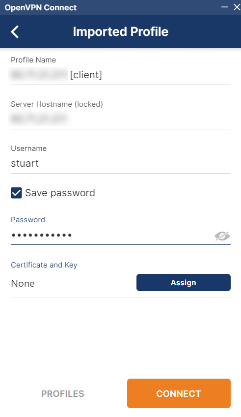 Password for config OpenVPN client